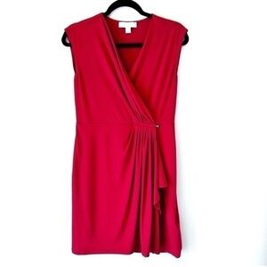 Michael Kors Red Dress faux wrap V-neck dress Sz S/M